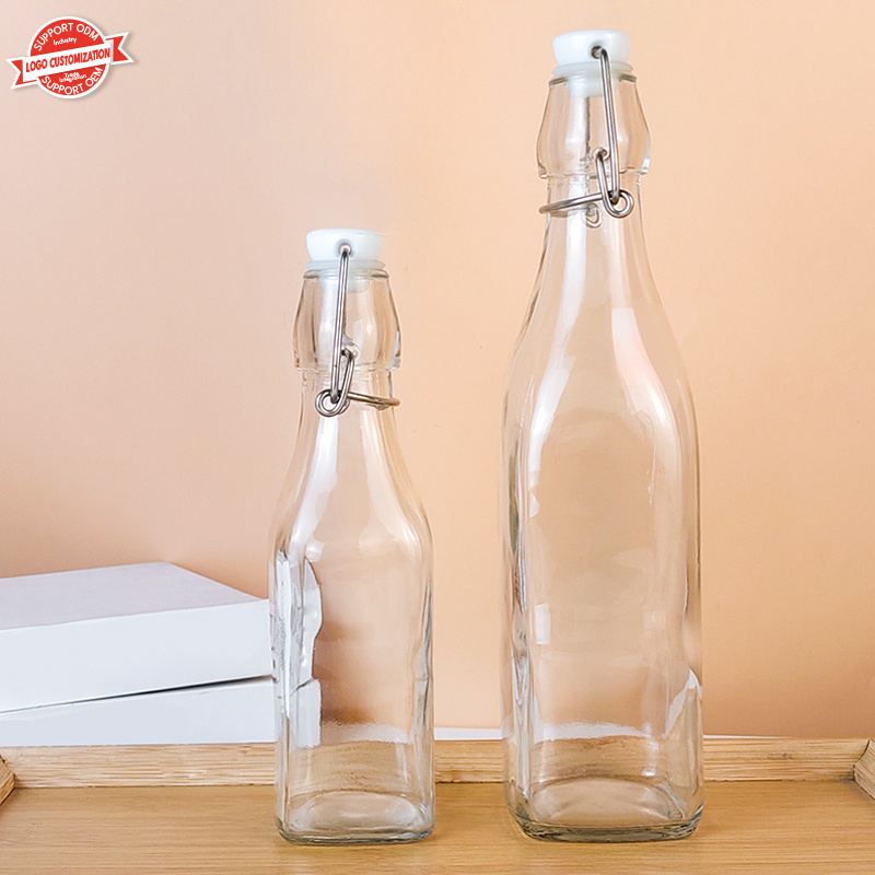 Wholesale Swing top square 250ml 500ml 1000ml fruit juice wine beverage Beer glass bottle with flip top