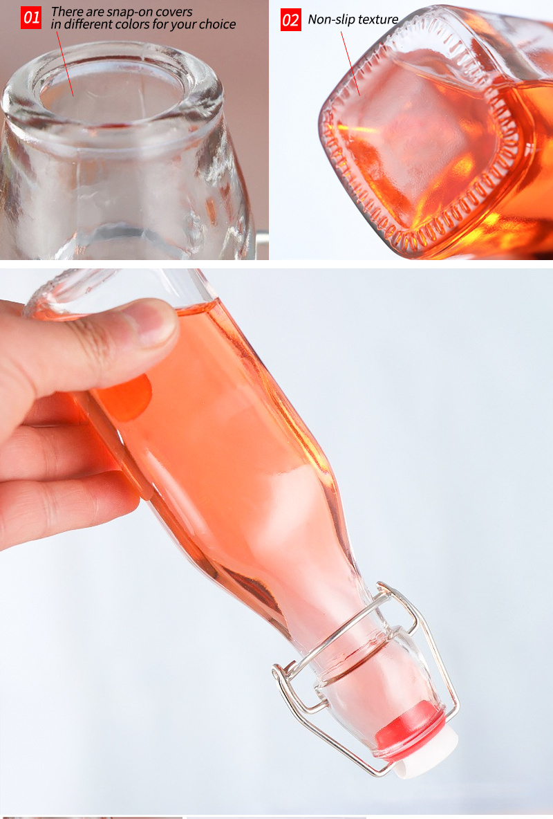 Wholesale Swing top square 250ml 500ml 1000ml fruit juice wine beverage Beer glass bottle with flip top