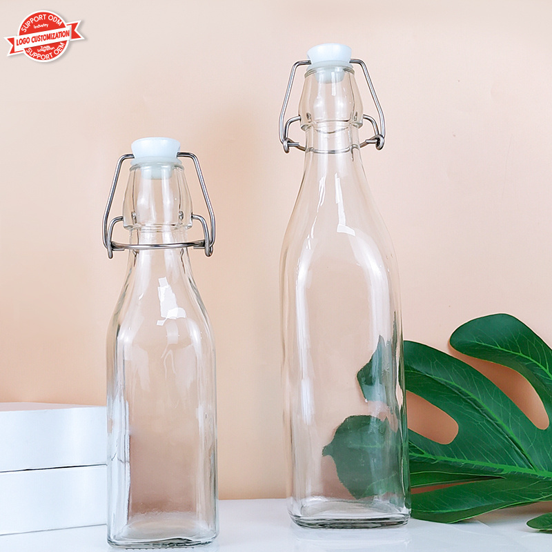 Wholesale Swing top square 250ml 500ml 1000ml fruit juice wine beverage Beer glass bottle with flip top