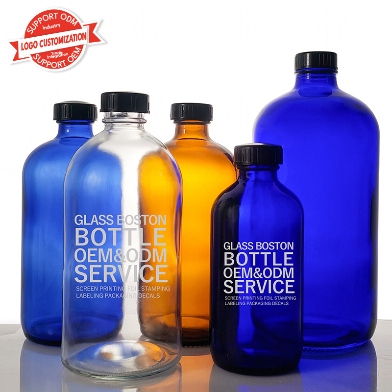 Stocked 200ml 500ml 1000ml Flint Round Clear Boston Beverage Water Glass Bottle Soda Carbonated Drink Bottle with Screw Cap