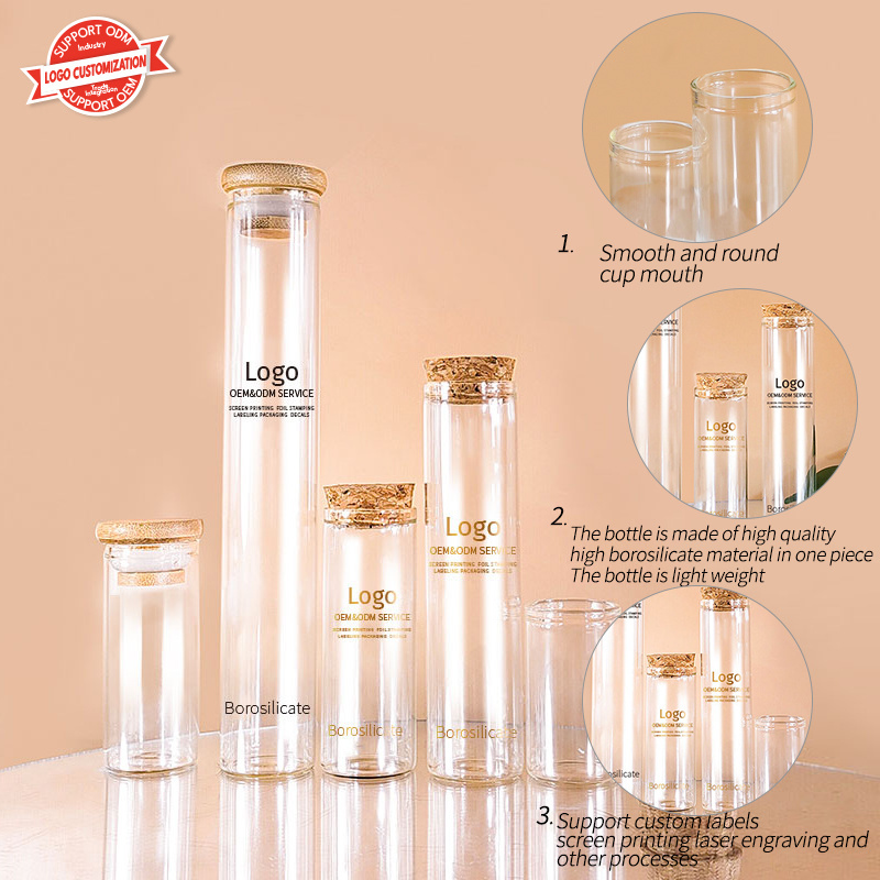 Hot Selling Clear Borosilicate Straight Sided 30mm Diameter Flat Bottom Glass Tube Vials Bottle With wooden Cork Cap