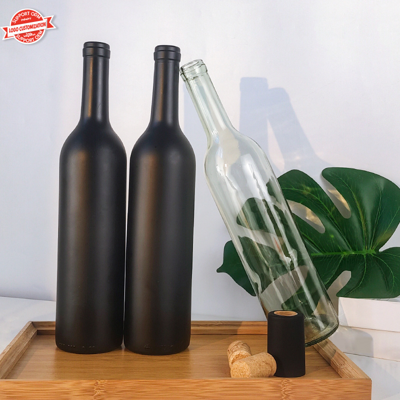 Empty 750 ml Glass Matte Coated Black Wine Bottle For Wine Juice Beverage Bottle Beer