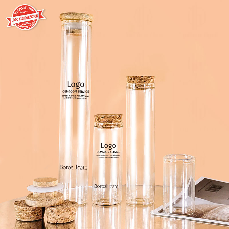 Hot Selling Clear Borosilicate Straight Sided 30mm Diameter Flat Bottom Glass Tube Vials Bottle With wooden Cork Cap