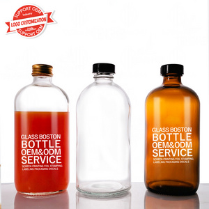 Stocked 200ml 500ml 1000ml Flint Round Clear Boston Beverage Water Glass Bottle Soda Carbonated Drink Bottle with Screw Cap