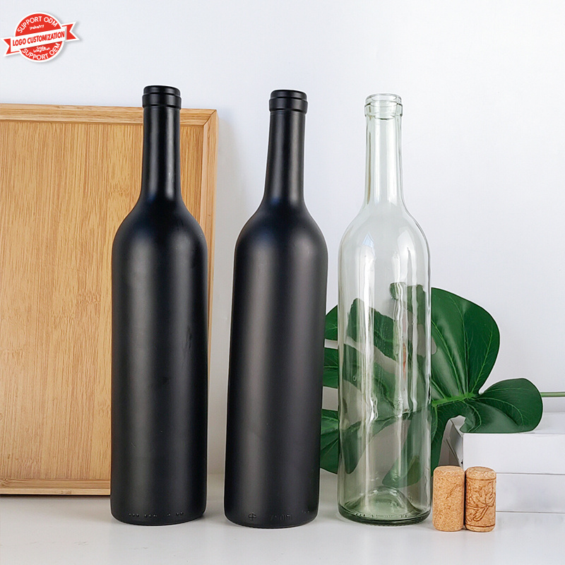 Empty 750 ml Glass Matte Coated Black Wine Bottle For Wine Juice Beverage Bottle Beer