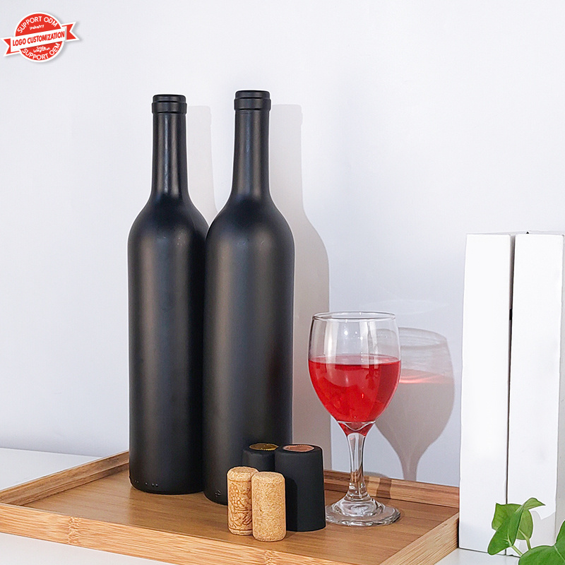 Empty 750 ml Glass Matte Coated Black Wine Bottle For Wine Juice Beverage Bottle Beer