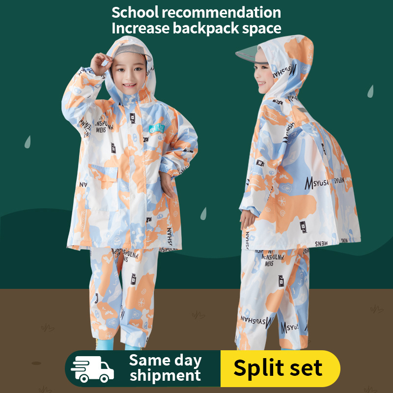 Popular cartoon children's raincoat with backpack for children customized printed raincoat