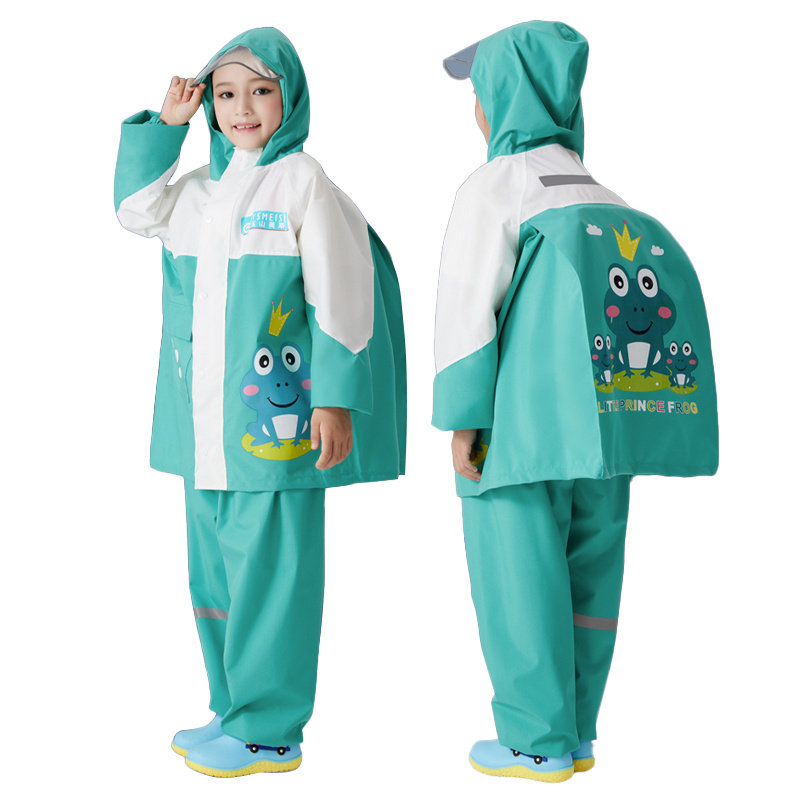 Popular cartoon children's raincoat with backpack for children customized printed raincoat