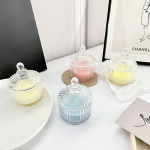 Decorative Glass Candle Jar With Glass Lid Custom Transparent Color Empty Glass Candle Holder