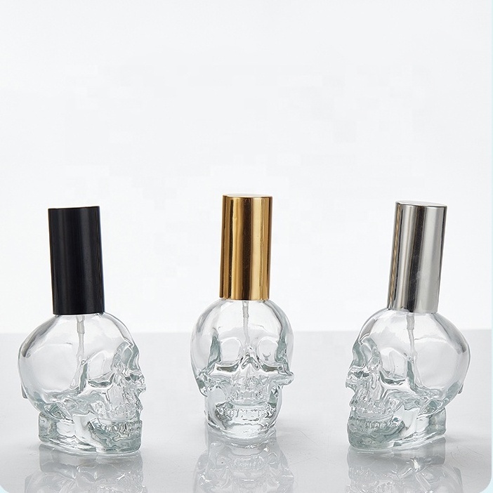 Custom Personality Skull Shape Refillable Portable Empty Glass Perfume Bottle Travel Spray Bottles