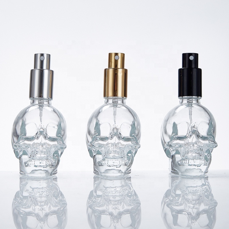 Custom Personality Skull Shape Refillable Portable Empty Glass Perfume Bottle Travel Spray Bottles