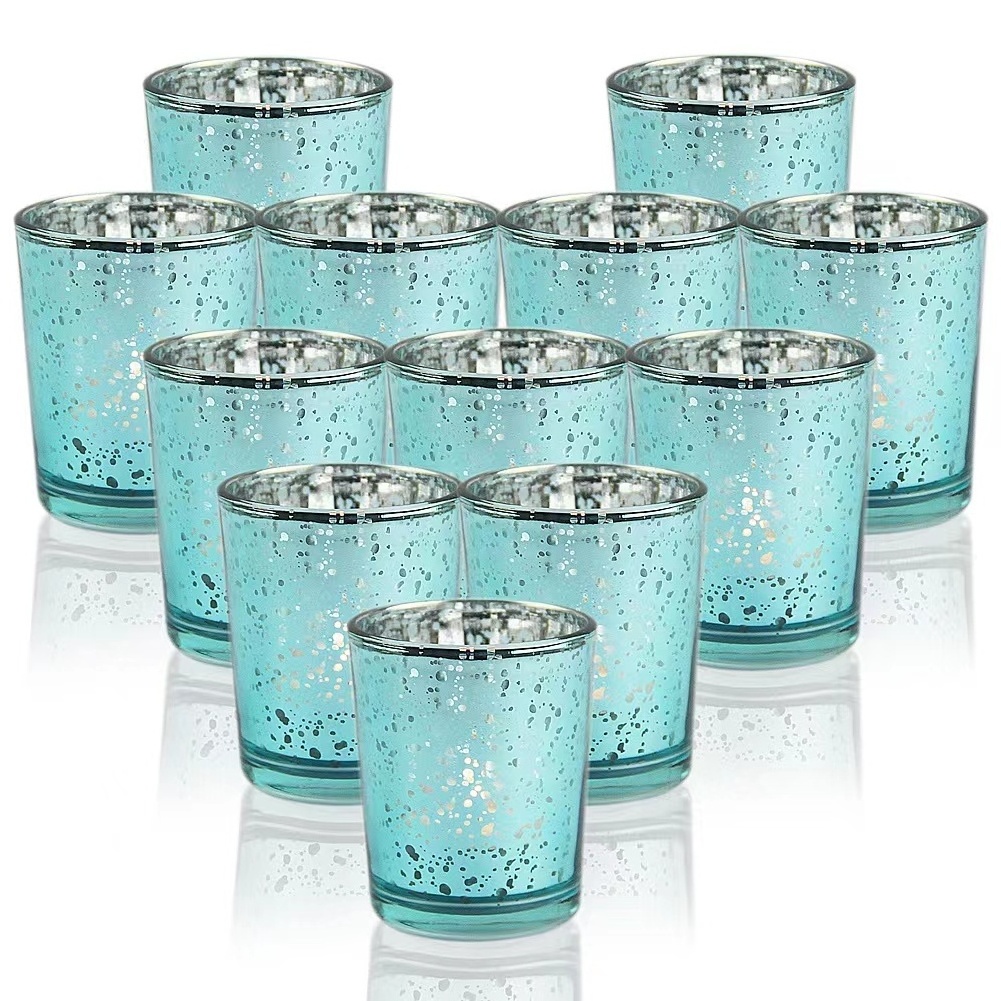 Hot Sale Speckled Green Glass Candle Jars in Bulk Luxury 8oz 10oz Electroplated Tealight Candle Holder with Lids for Candles