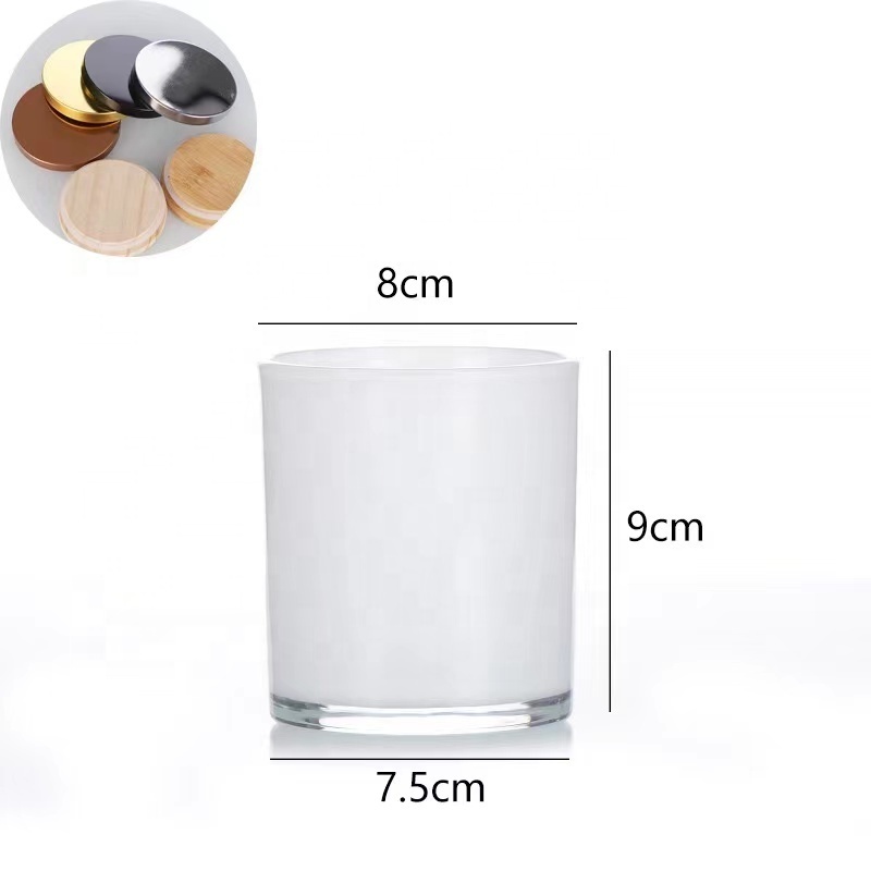 White Black Glossy Glass Candle Jar with Wooden Lids Luxury 100ml 200ml 320ml  440ml 680ml Tea Light Candle Holder Glass