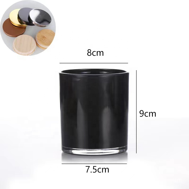 White Black Glossy Glass Candle Jar with Wooden Lids Luxury 100ml 200ml 320ml  440ml 680ml Tea Light Candle Holder Glass