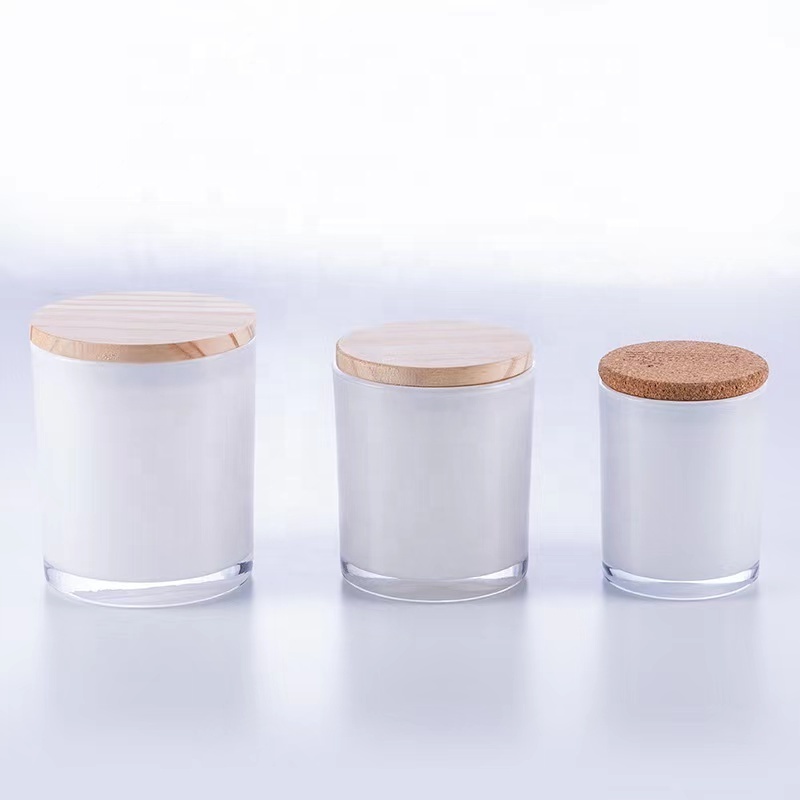 White Black Glossy Glass Candle Jar with Wooden Lids Luxury 100ml 200ml 320ml  440ml 680ml Tea Light Candle Holder Glass