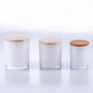 White Black Glossy Glass Candle Jar with Wooden Lids Luxury 100ml 200ml 320ml  440ml 680ml Tea Light Candle Holder Glass