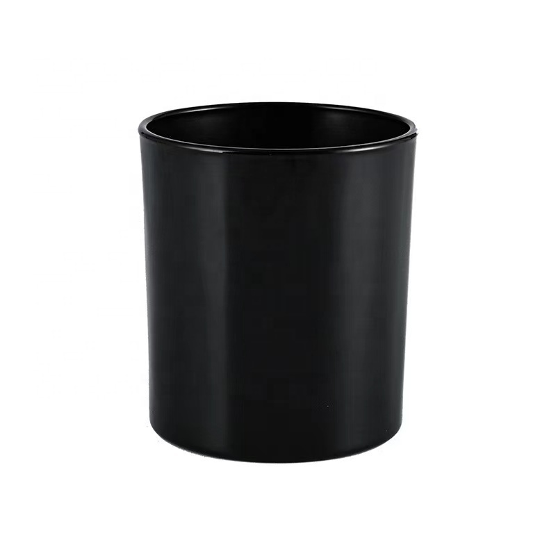 Wholesale Luxury Round  4oz 7oz 8oz 10oz 12oz Straight Sided Matte Black Glass Candle Jar with Wood Lid for Candle Making