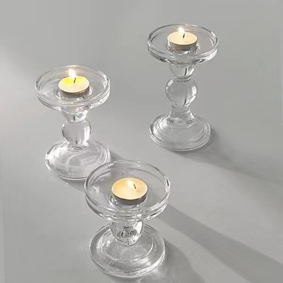 Made in China Luxury Clear Pillar Taper Candle and Tea Light Glass Candle Holders for Living Room Wedding Party Home Decor