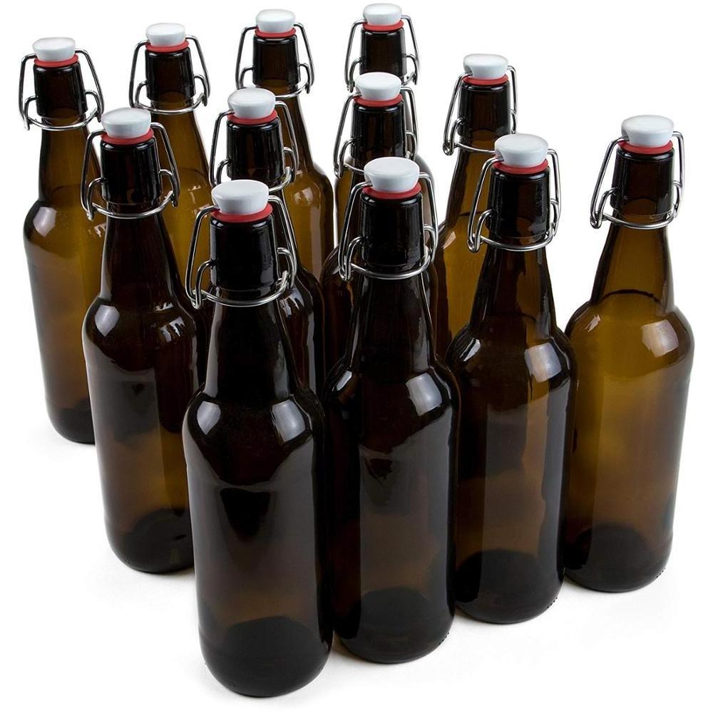 11OZ 16OZ 25OZ 32OZ  Home Brewing Glass Amber Beer Bottle with Easy Wire Swing Cap For Beverage