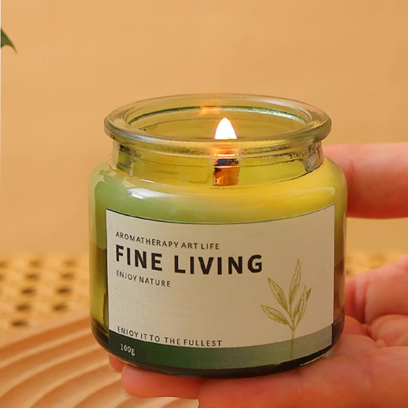 Wholesale high quality luxury small capacity light green glass container aromatherapy candle jar with cork lid