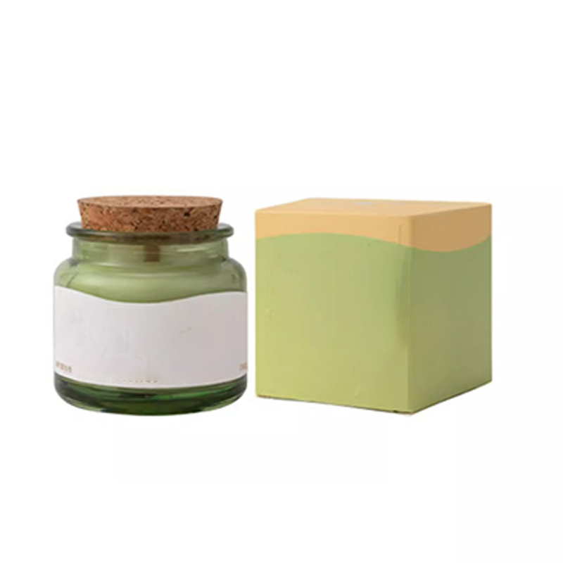 Wholesale high quality luxury small capacity light green glass container aromatherapy candle jar with cork lid