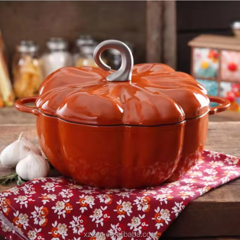 Pumpkin Enamel Cast Iron 25Cm Cookware Sets Mini Dutch Oven Belly Pot Set Enameled Stew Pot Soup Pot