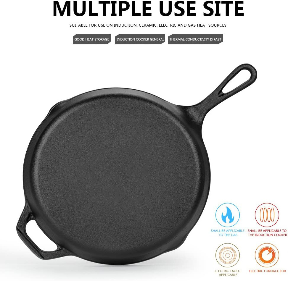 10/12 inch Pre-seasoned Cast Iron Skillet Frying Pan cast iron cookware set for out door BBQ