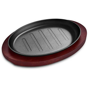 Hot Selling 2023 Cast Iron Cooking Cookware Fajita Skillet Pan With Wooden Tray