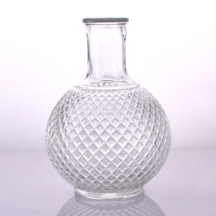 Unique 250ml 500ml 1000ml round empty vodka whiskey glass bottles for liquor with glass lid