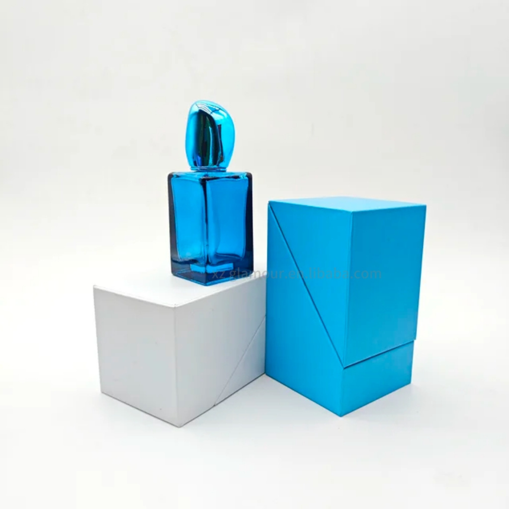 colored custom empty luxury perfume bottle 1oz cosmetic bottle 30ml refillable square parfum bottle with matches box