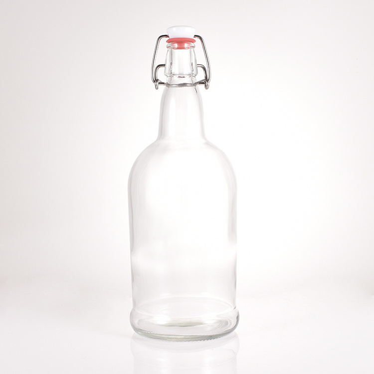 Airtight 33oz flip swing top bottle juice milk water Liquor glass bottle 1 Liter with metal crown cap