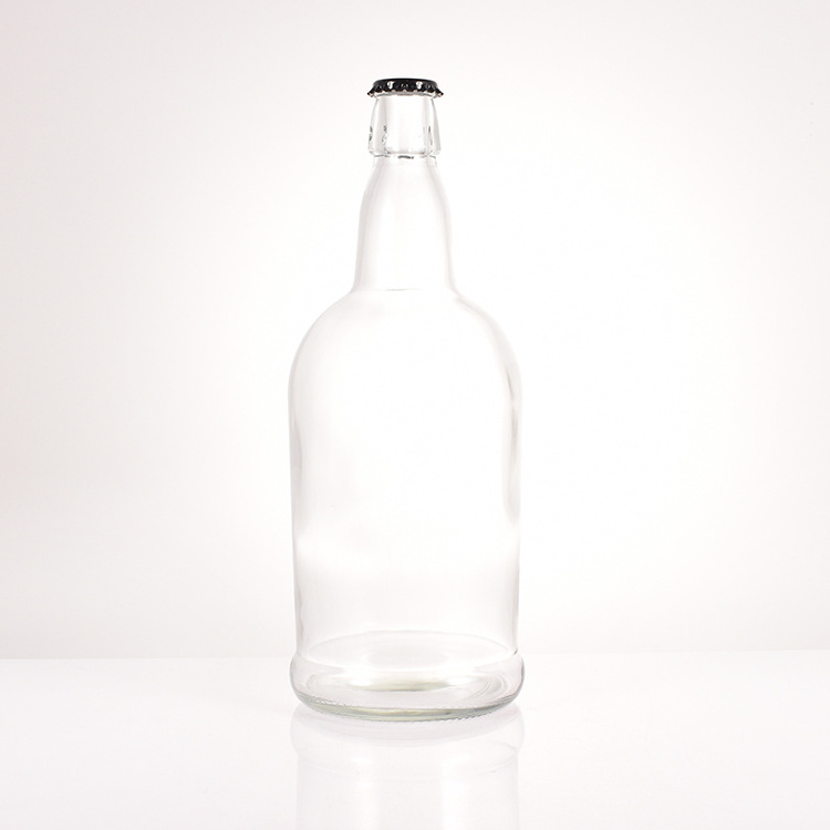 Airtight 33oz flip swing top bottle juice milk water Liquor glass bottle 1 Liter with metal crown cap