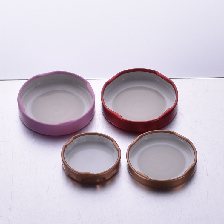 Regular 60mm 80mm glass canister metal lid round 28mm 68mm 70mm colorful food glass storage jar metal tin plate lid