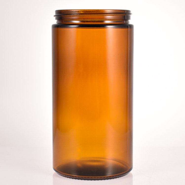 Amber 500ml 1000ml large glass candle jar tall round smooth gold lid amber glass jars for candle making with lids