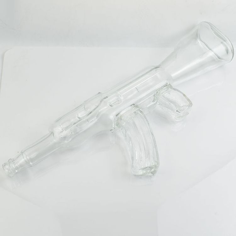 AK 47 gun shaped glass liquor wine bottle glass vodka bottle with stopper