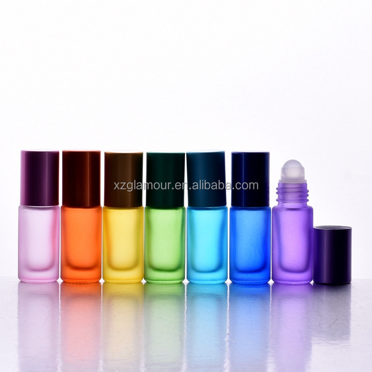 Wholesale 5ml 10 ml Rainbow Color Glass Roller On Perfume Bottle for Essential Oils Perfume