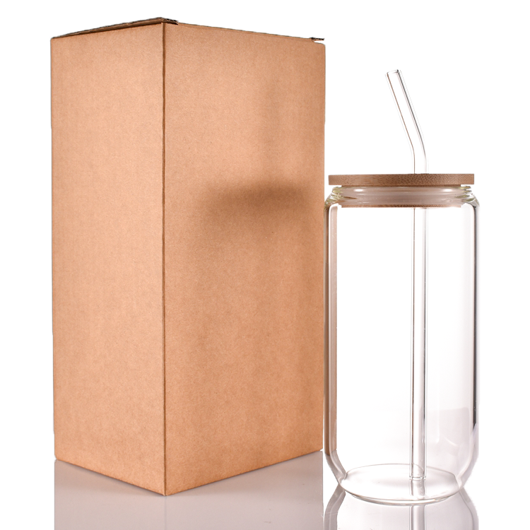 400ml 500ml High Borosilicate Glass Beer Mug Clear Coffee Soda Beverage Beer Can with Bamboo Lid and Straw