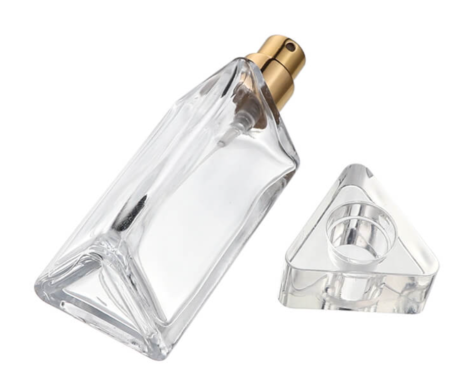 Wholesale 30ml 50ml Triangle Shaped Glass Perfume Bottles refillable perfume atomizer bottle