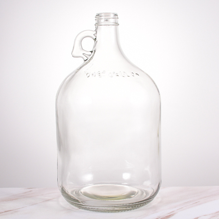 Wholesale 0.5l 1L 2L 3L 5l  One Gallon Beer Growler Jug California Wine Glass Bottle with Handle and Black Plastic Screw Cap