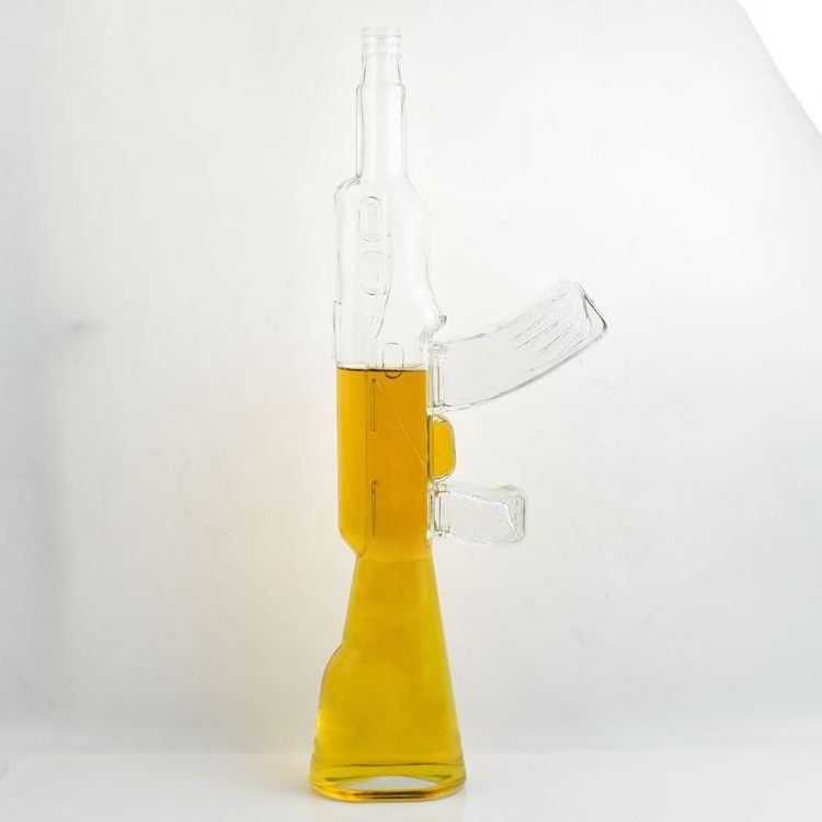 Special shape glass AK 47 unique 750ml gun shape tequila wine glass whiskey vodka bottle with glass rubber stopper