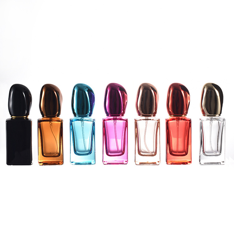 New style 30ml empty travel size perfume bottle rectangle luxury small perfume spray bottles with electroplated cover