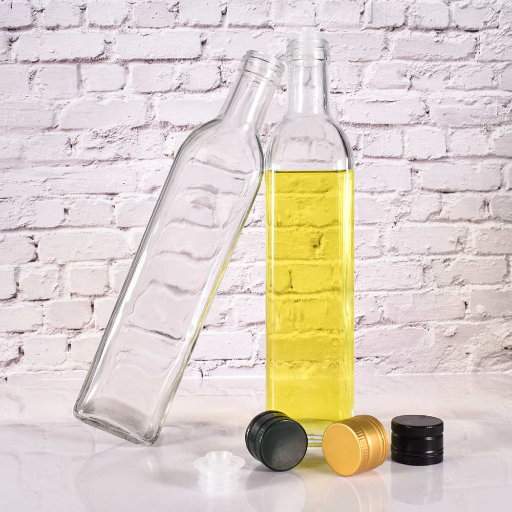 Organic Kitchen Oil Bottle 500ml Square empty Marasca Edible Cooking Olive Oil Glass Bottle for Vinegar