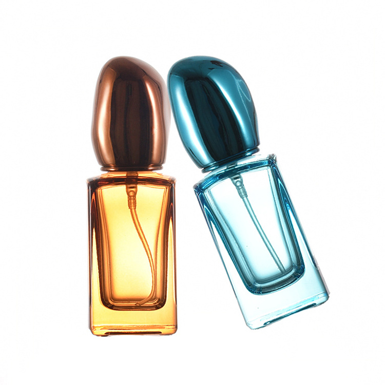 New style 30ml empty travel size perfume bottle rectangle luxury small perfume spray bottles with electroplated cover