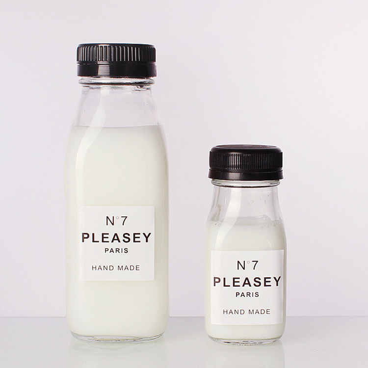 300ml 500ml 1000ml 1 liter glass milk bottle french square bulk milk glass bottle with plastic black white color