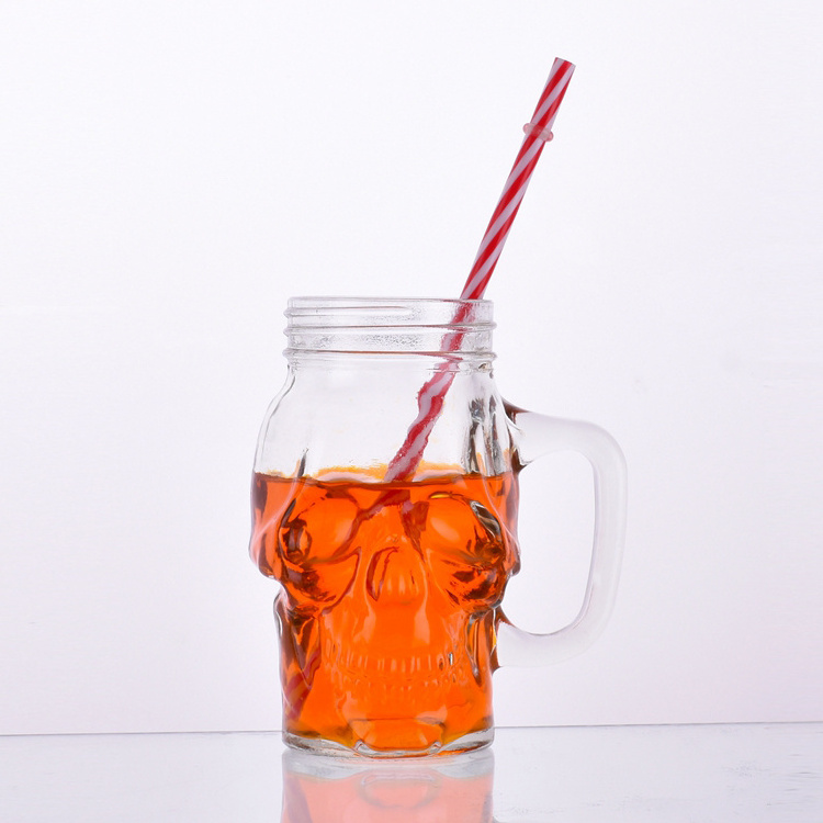 Hot Sale colorful square 16oz glass mason jar with handles wholesale 450ml mason jar with straw