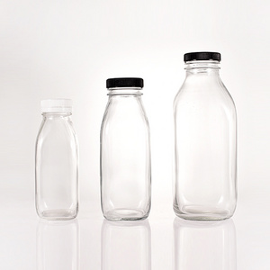 300ml 500ml 1000ml 1 liter glass milk bottle french square bulk milk glass bottle with plastic black white color