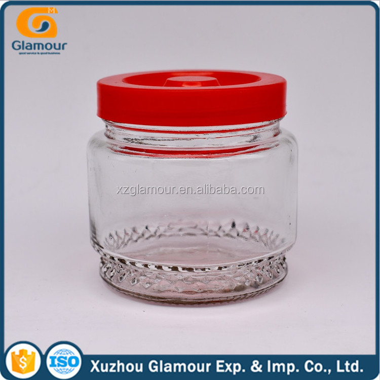 500ml 17oz glass canister with plastic lid, glass candy jar with lid