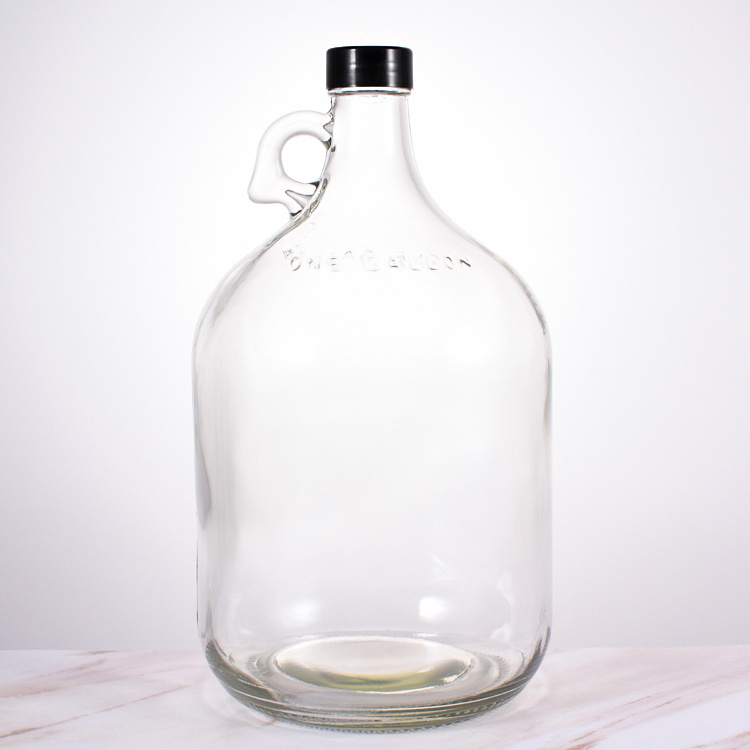 Wholesale 0.5l 1L 2L 3L 5l  One Gallon Beer Growler Jug California Wine Glass Bottle with Handle and Black Plastic Screw Cap