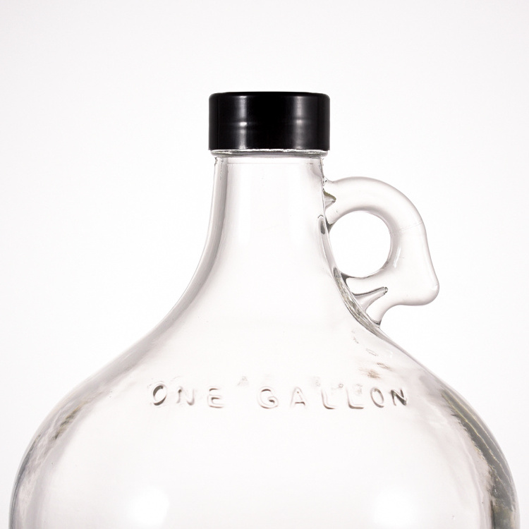 Wholesale 0.5l 1L 2L 3L 5l  One Gallon Beer Growler Jug California Wine Glass Bottle with Handle and Black Plastic Screw Cap