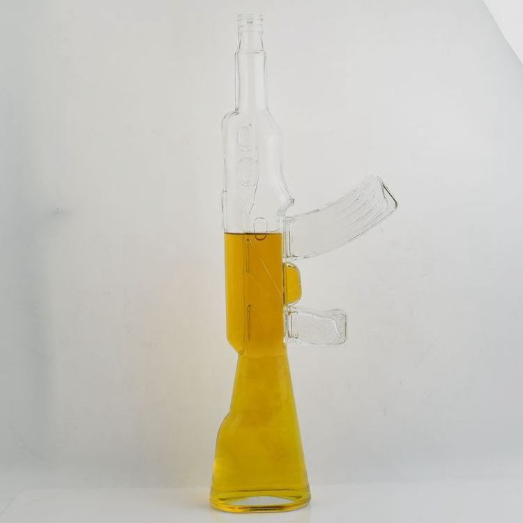 AK 47 gun shaped glass liquor wine bottle glass vodka bottle with stopper